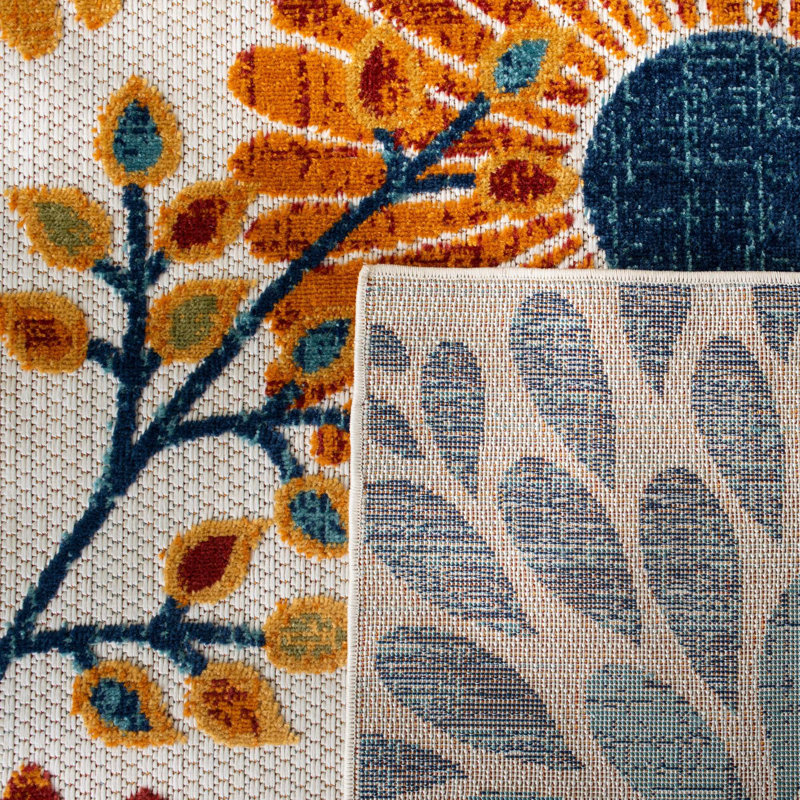 Ebern Designs Kellems Floral Creme / Red Indoor / Outdoor Area Rug